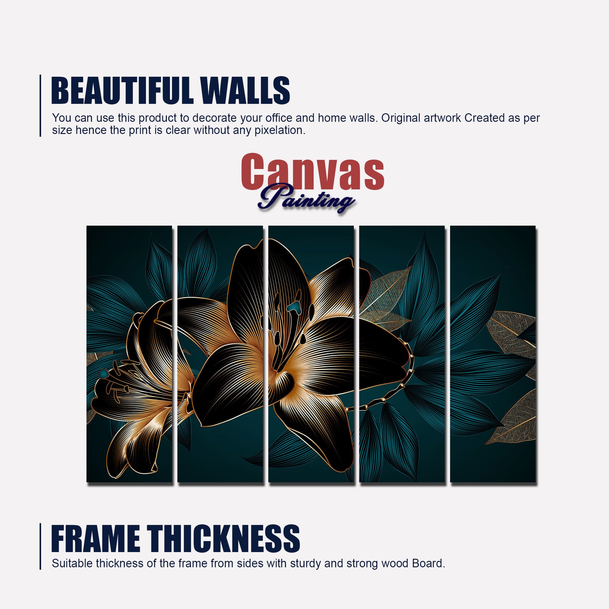 Beautiful Lilies Flowers Set of Five Pieces Canvas Wall Painting