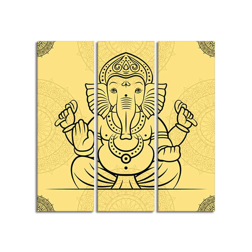 Beautiful Lord Ganesha Abstract Art Wall Painting Set of Three