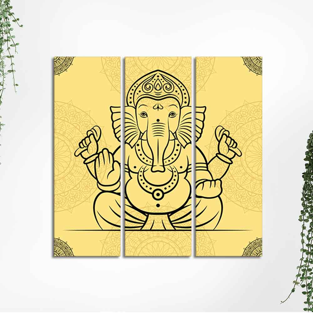 Beautiful Lord Ganesha Abstract Art Wall Painting Set of Three