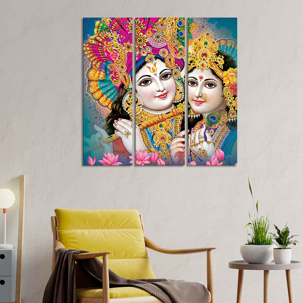 Beautiful Lord Radha Krishan Canvas Wall Painting 3 Pieces Set