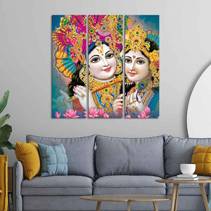 Beautiful Lord Radha Krishan Canvas Wall Painting 3 Pieces Set