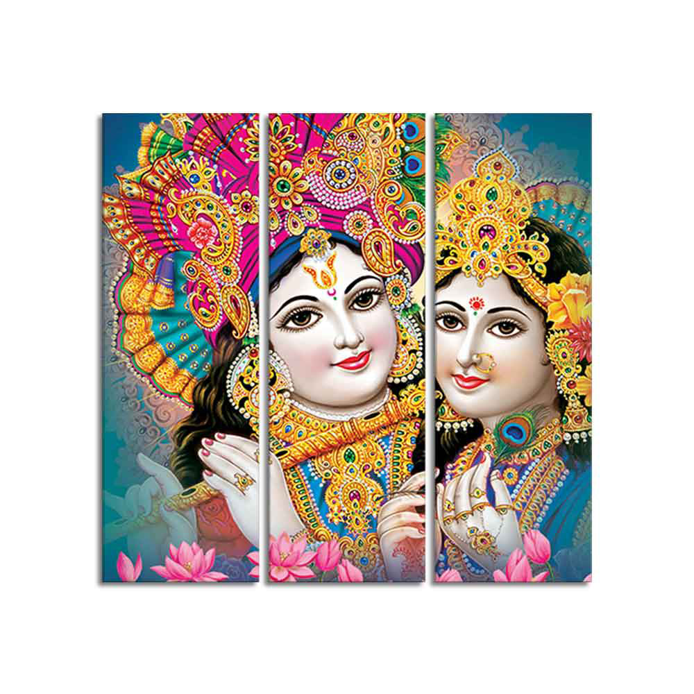 Beautiful Lord Radha Krishan Canvas Wall Painting 3 Pieces Set