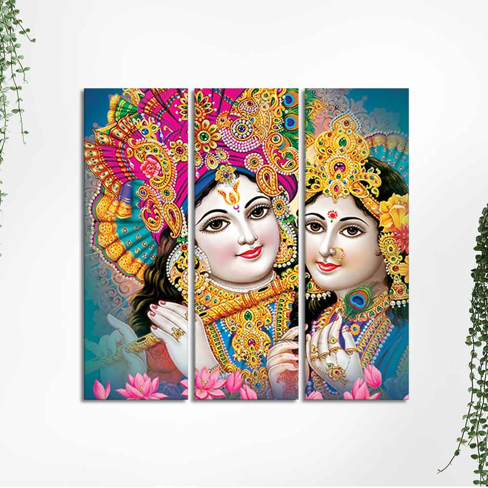 Beautiful Lord Radha Krishan Canvas Wall Painting 3 Pieces Set