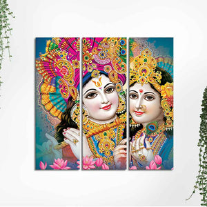 Beautiful Lord Radha Krishan Canvas Wall Painting 3 Pieces Set