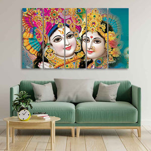 Beautiful Lord Radha Krishan Canvas Wall Painting Five Pieces