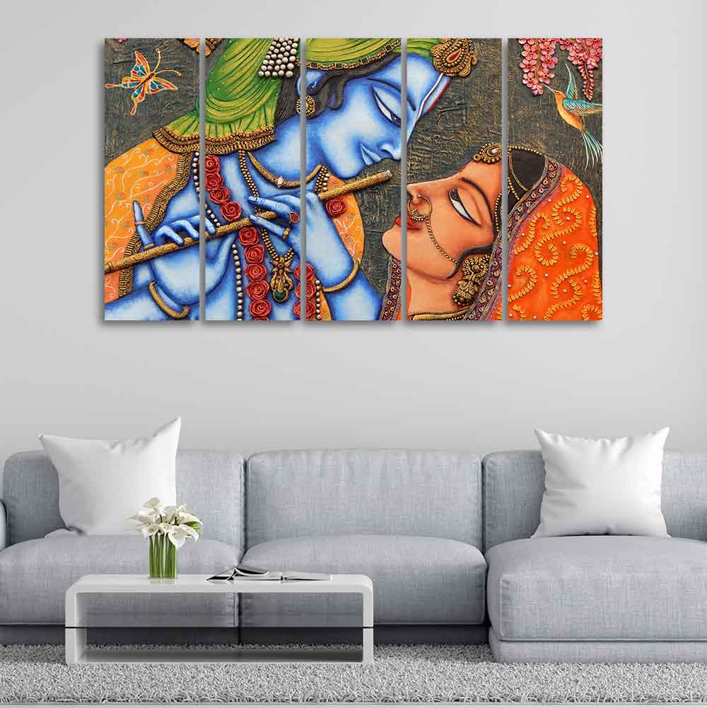 Beautiful Lord Radha Krishna Five Pieces Wall Painting