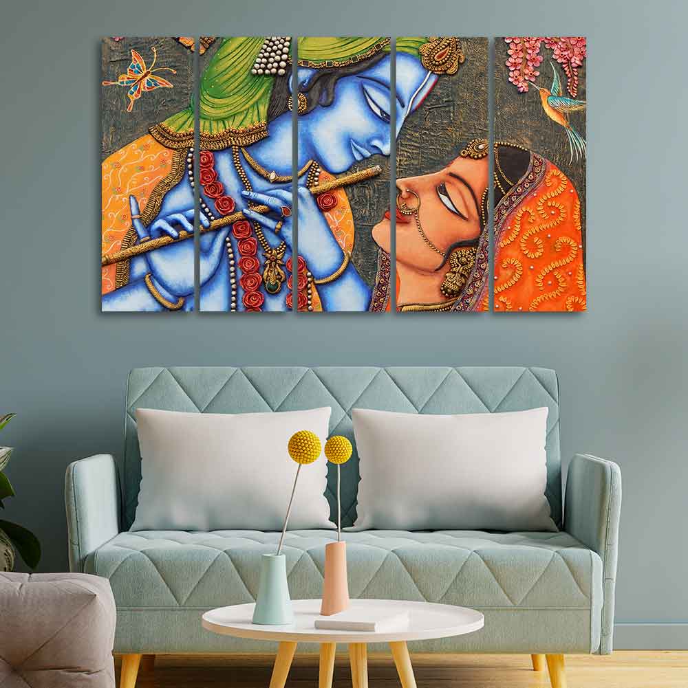 Beautiful Lord Radha Krishna Five Pieces Wall Painting