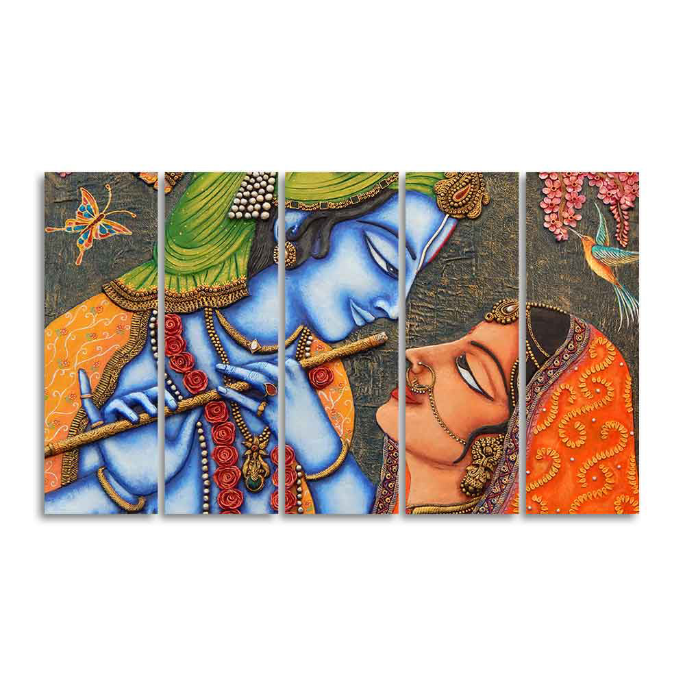 Beautiful Lord Radha Krishna Five Pieces Wall Painting