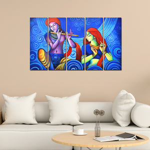 Beautiful Lord Radha Krishna Wall Painting 5 Pieces