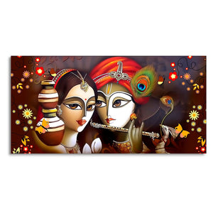 Beautiful Lord Radha Krishna with Flute Canvas Wall Painting