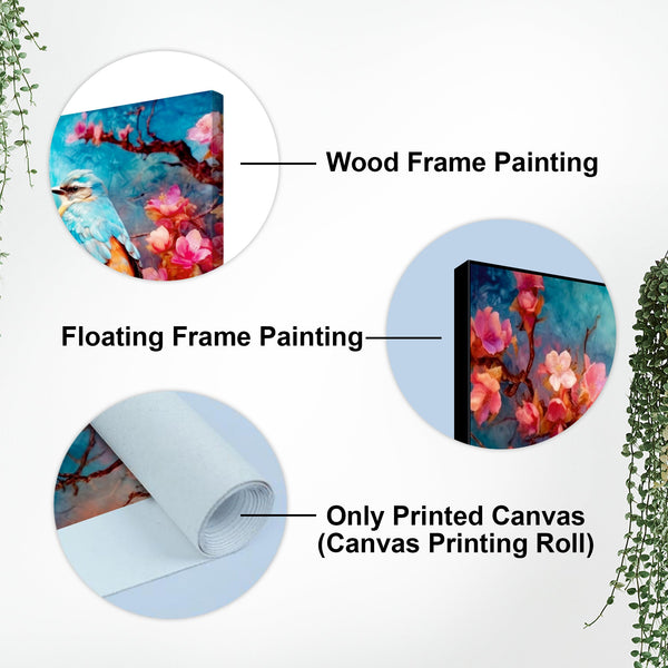 Beautiful Love Birds on a Branch with Pink Flowers Canvas Wall Painting