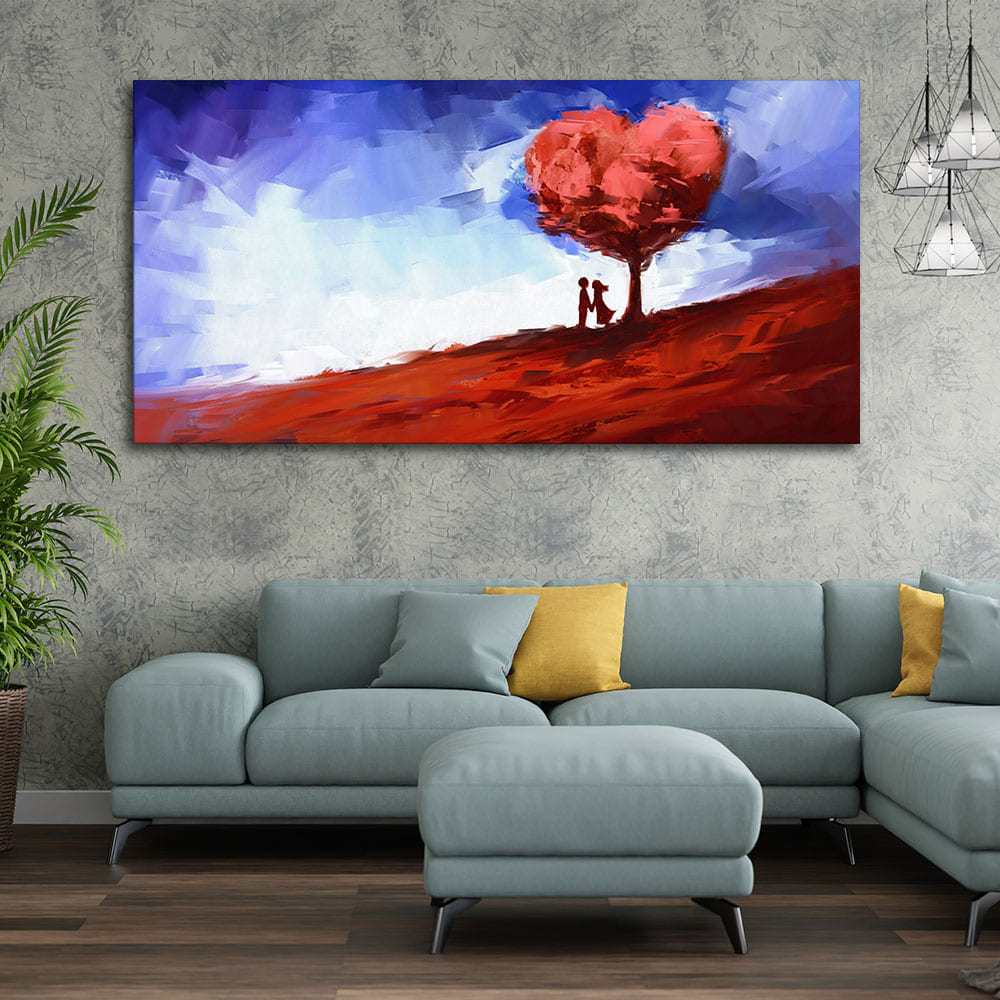 Beautiful Love Tree of Hearts with Couple Canvas Wall Painting