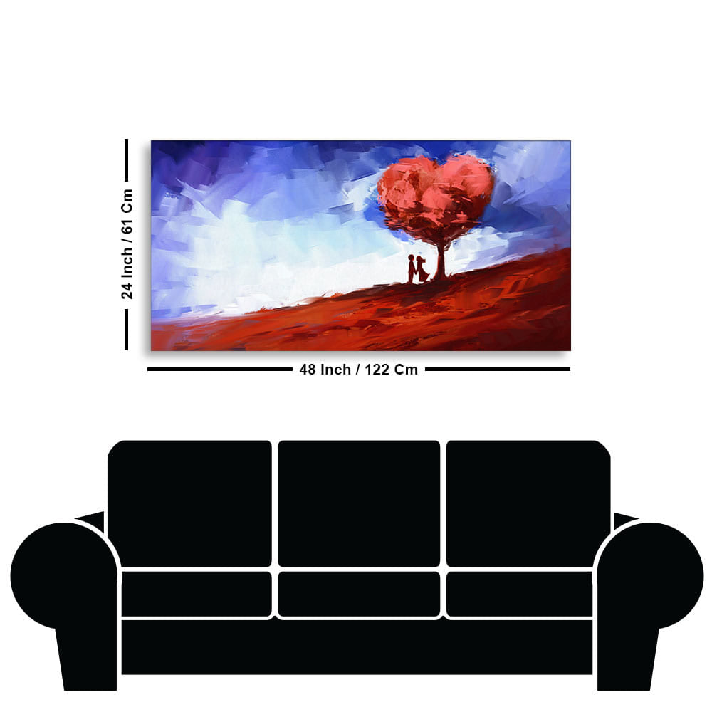 Beautiful Love Tree of Hearts with Couple Canvas Wall Painting