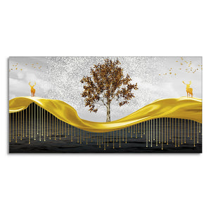 Beautiful Luxury Modern Art of Trees and Deer Premium Wall Painting