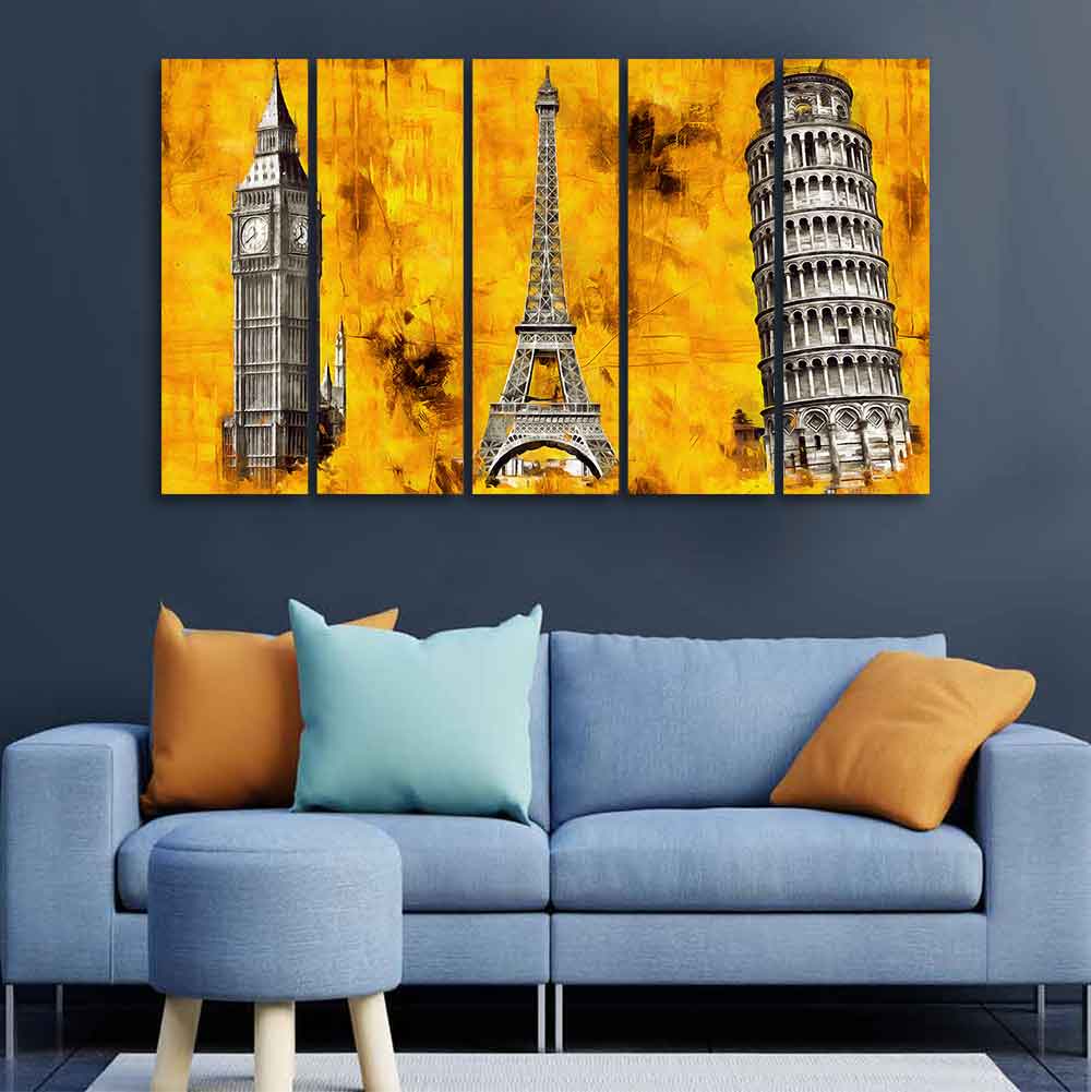 Beautiful Monuments Premium Wall Painting Set of Five