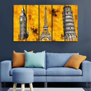 Beautiful Monuments Premium Wall Painting Set of Five