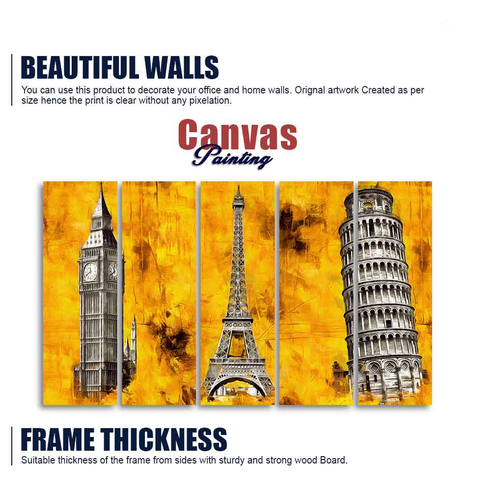 Beautiful Monuments Premium Wall Painting Set of Five