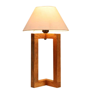 Beautiful Off White Cotton Shade Night Lamp with Wooden Base