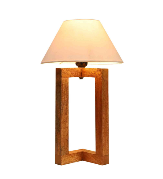 Beautiful Off White Cotton Shade Night Lamp with Wooden Base