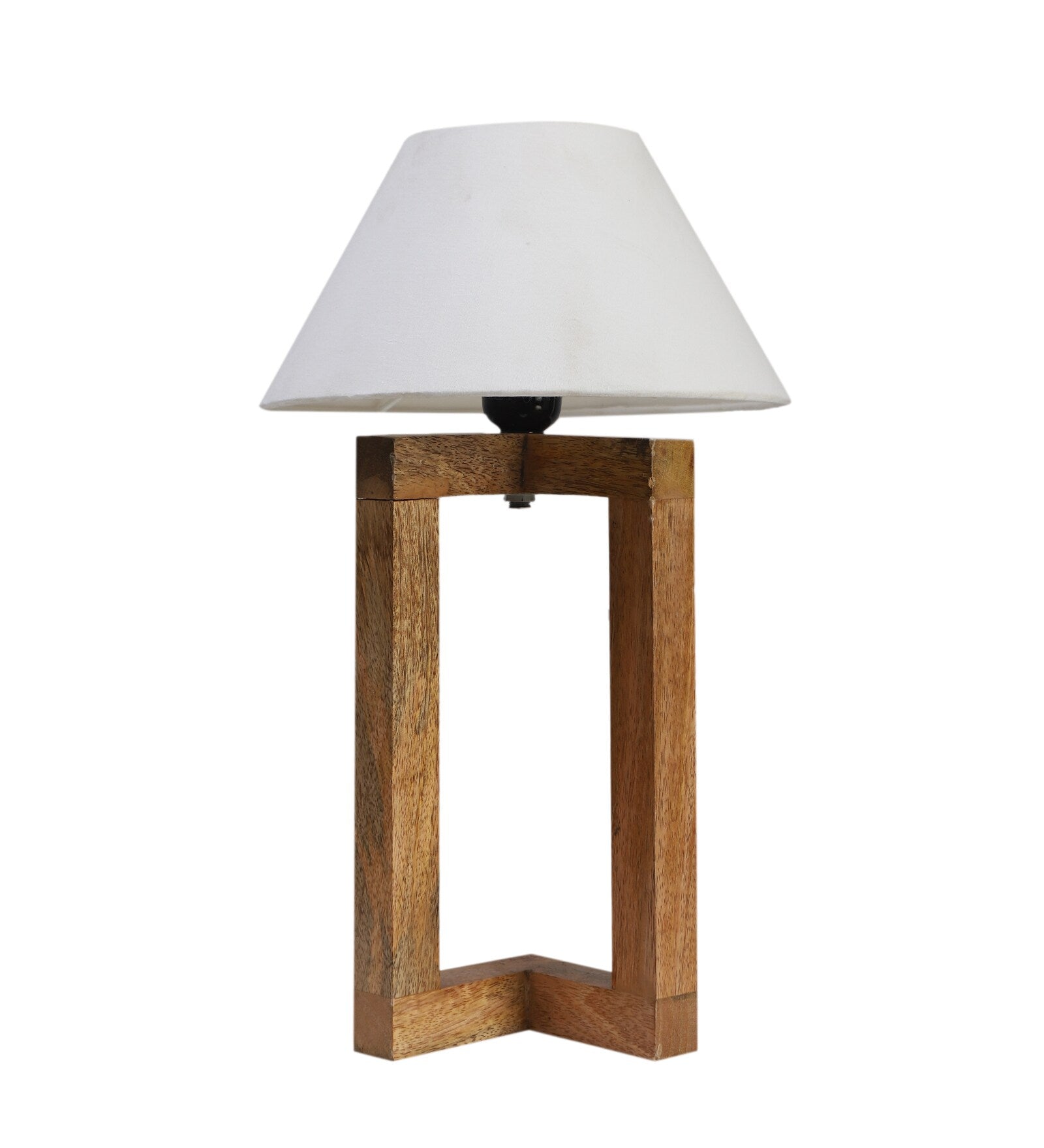 Beautiful Off White Cotton Shade Night Lamp with Wooden Base