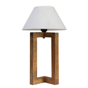 Beautiful Off White Cotton Shade Night Lamp with Wooden Base