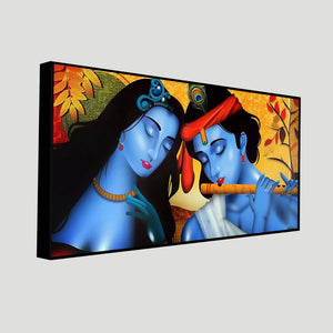 Beautiful Painting of Radha Krishna with Flute Canvas Wall Painting