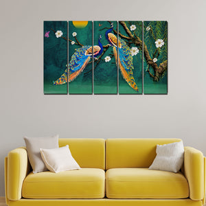 Beautiful Pair of Peacock Wall Painting 5 Pieces