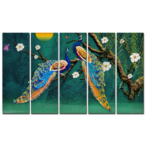 Beautiful Pair of Peacock Wall Painting 5 Pieces