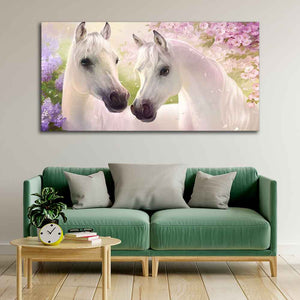 Beautiful Pair of White Horses Premium Wall Painting