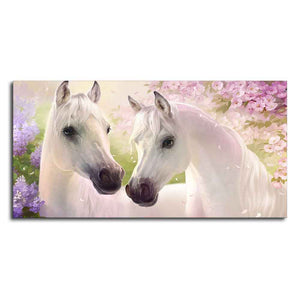 Beautiful Pair of White Horses Premium Wall Painting