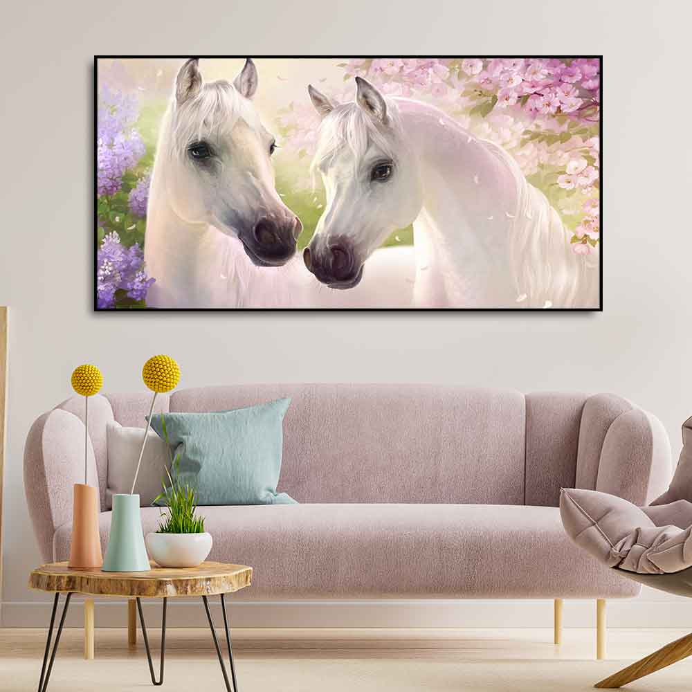 Beautiful Pair of White Horses Premium Wall Painting