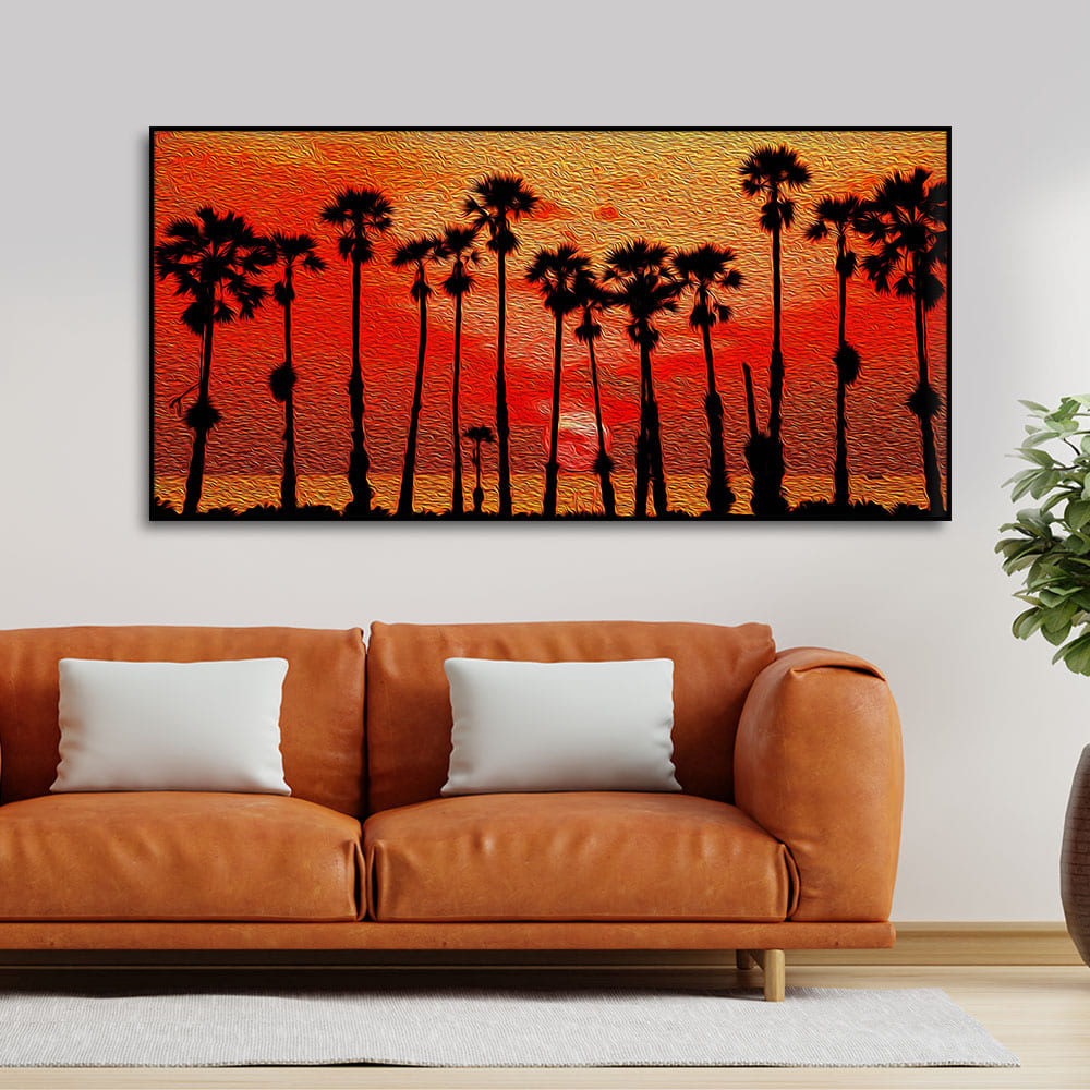 Beautiful Palm Tree on Sunset Canvas Wall Painting