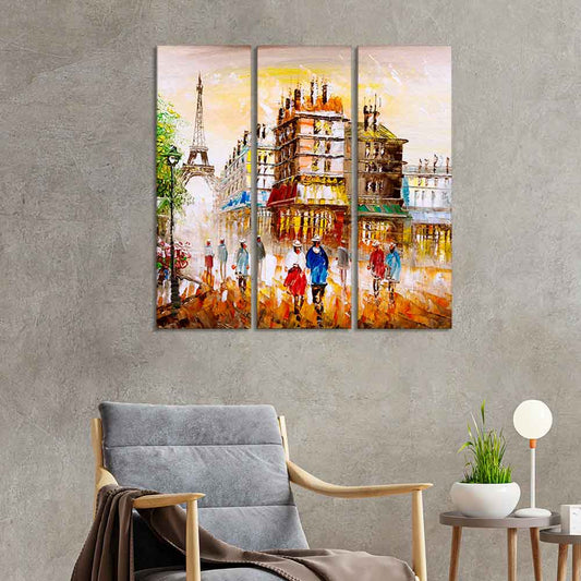 Beautiful Paris Wall Painting Set of 3 Pieces