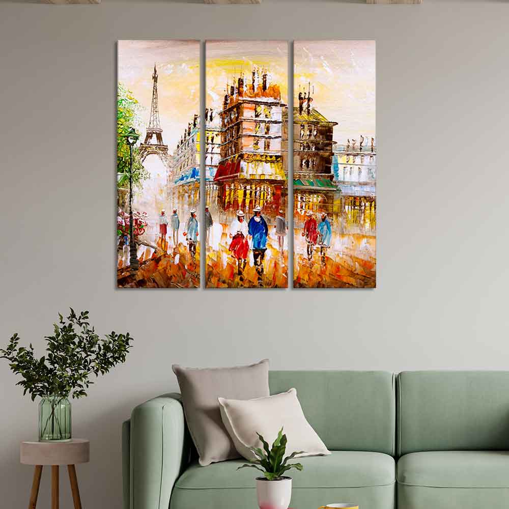 Beautiful Paris Wall Painting Set of 3 Pieces