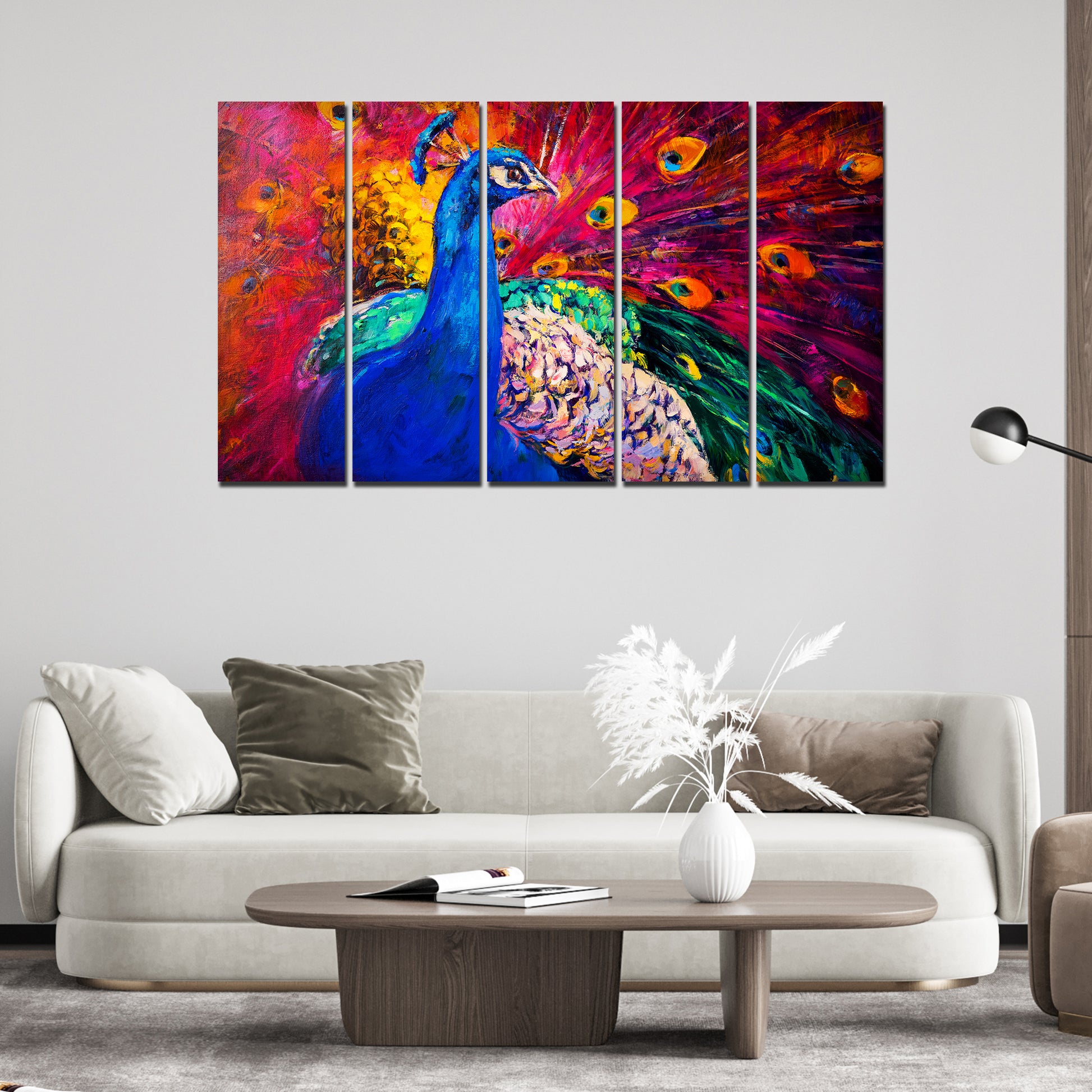 Beautiful Peacock Canvas Wall Painting 5 Pieces