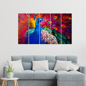 Beautiful Peacock Canvas Wall Painting 5 Pieces