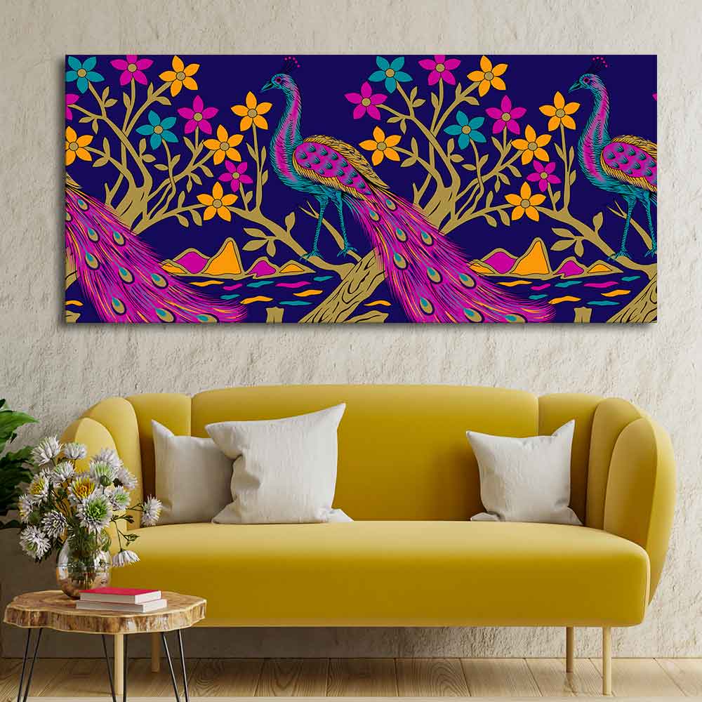 Beautiful Peacock With Flower Art Canvas Wall Painting