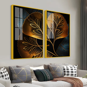 Beautiful Plant Acrylic Floating Wall Painting Set of 2