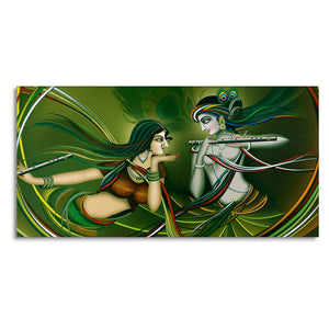 Beautiful Radha Krishna Playing with Flute Canvas Wall Painting