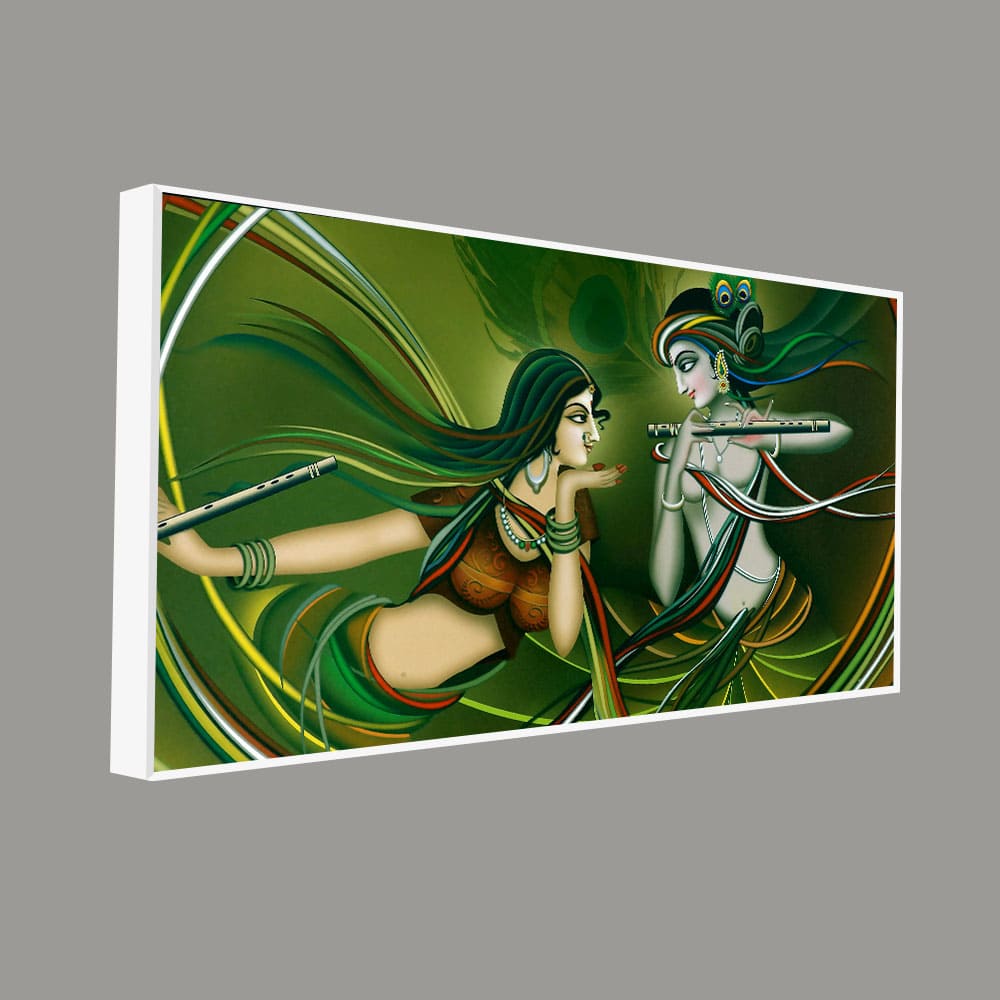 Beautiful Radha Krishna Playing with Flute Canvas Wall Painting