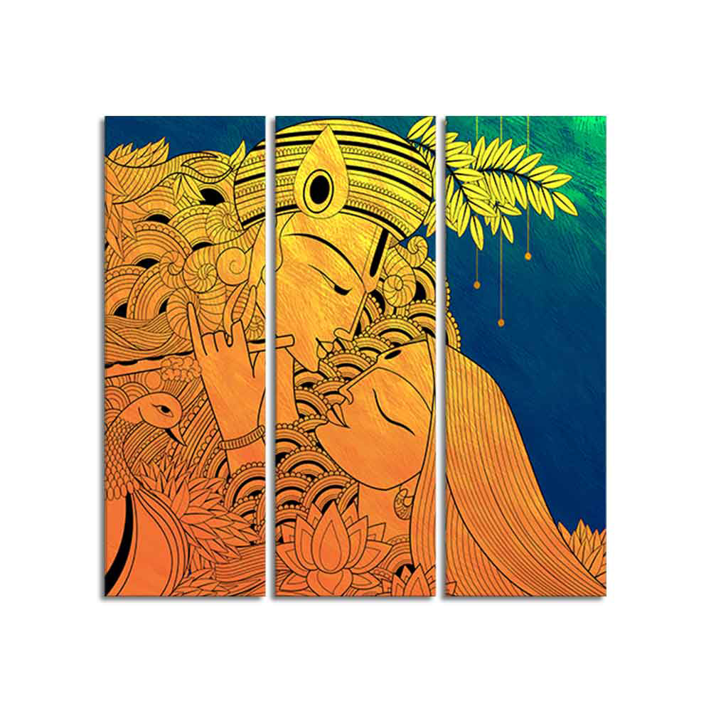 Beautiful Radha Krishna Wall Painting Modern Art 3 Panels