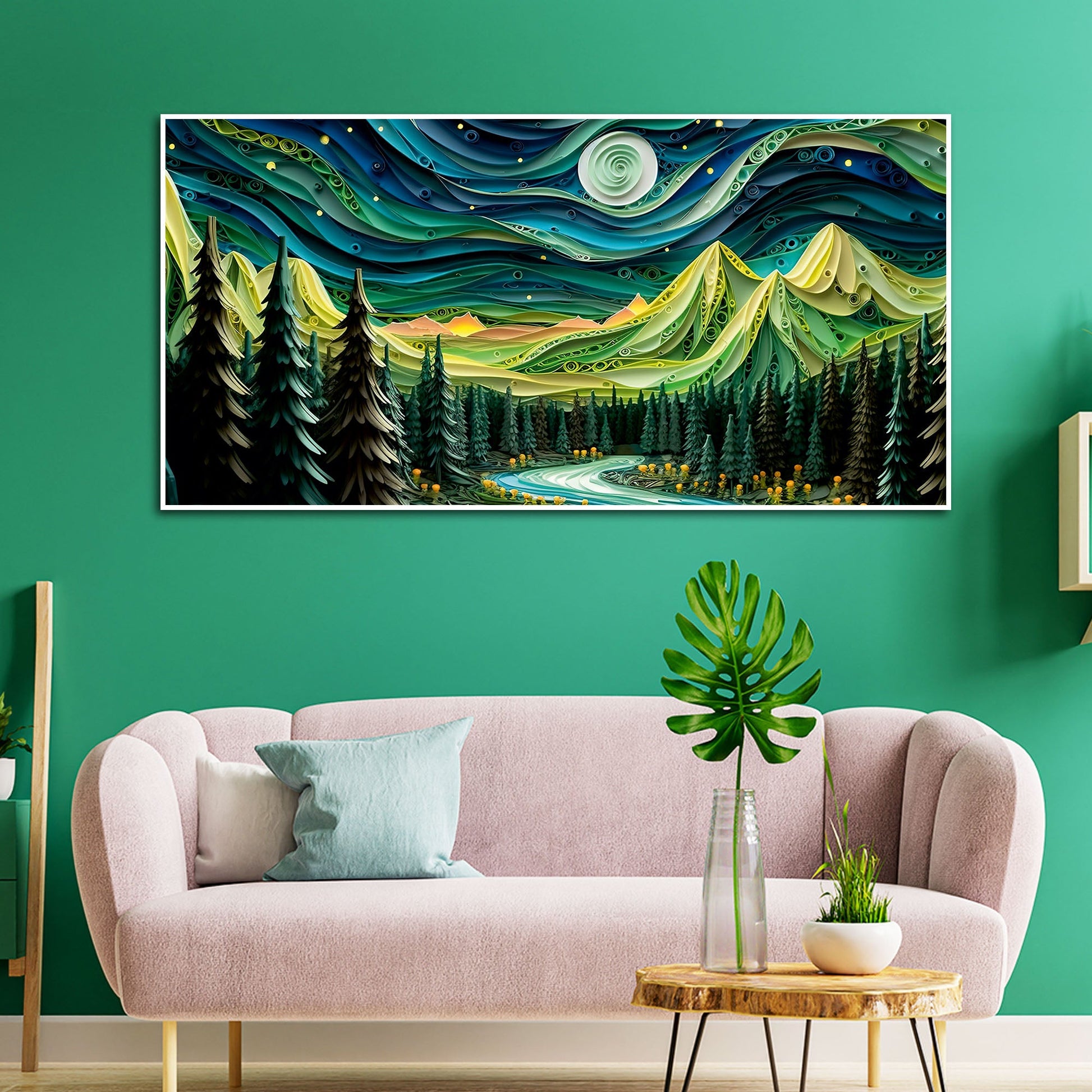 Beautiful River Surrounded by Mountains Canvas Wall Painting