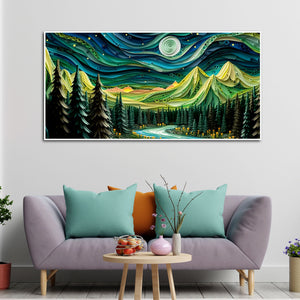 Beautiful River Surrounded by Mountains Canvas Wall Painting