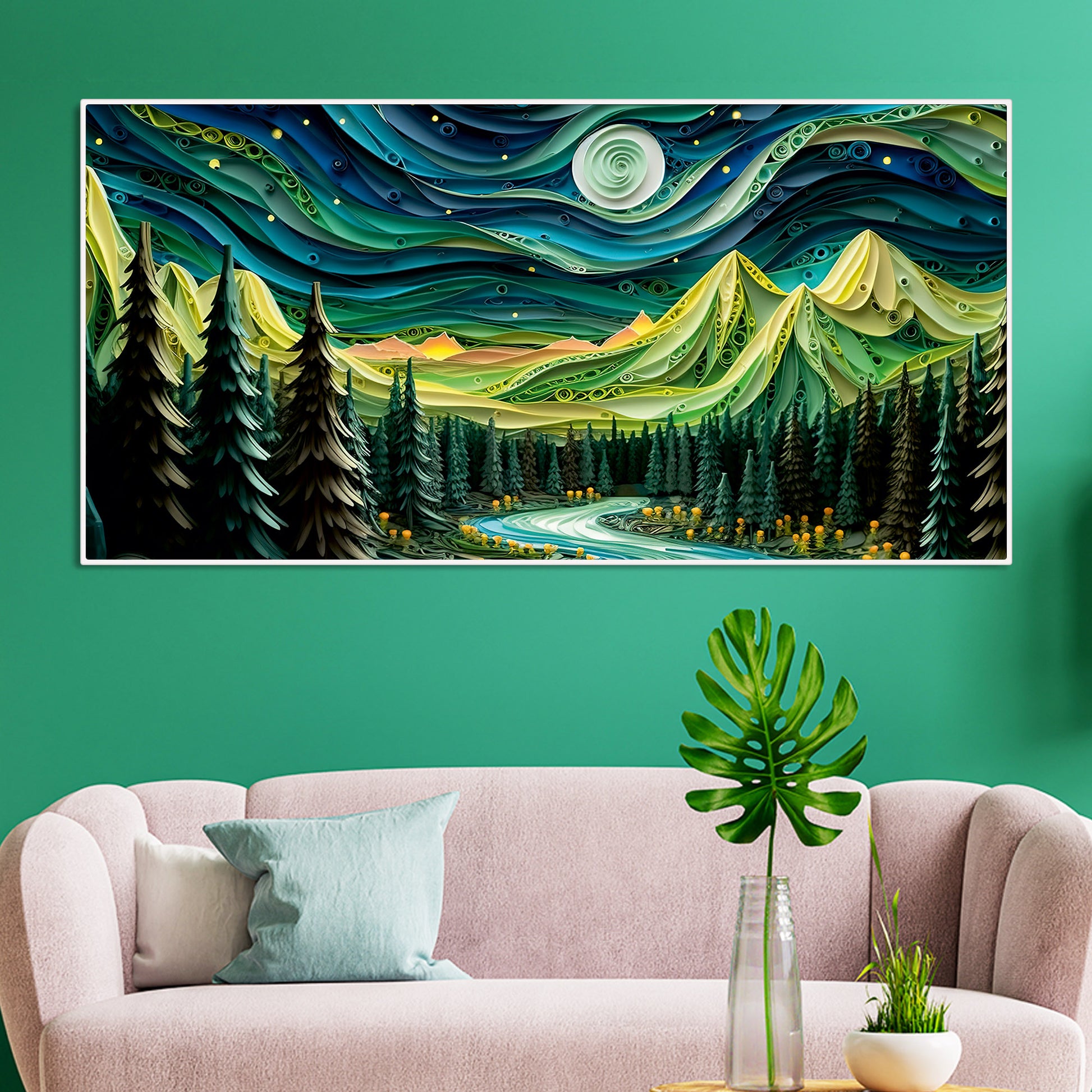 Beautiful River Surrounded by Mountains Canvas Wall Painting