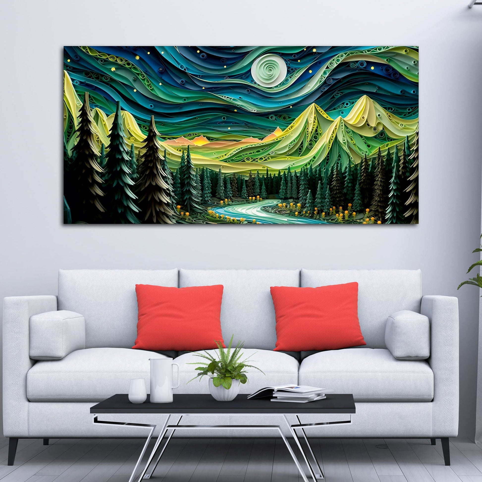 Beautiful River Surrounded by Mountains Canvas Wall Painting