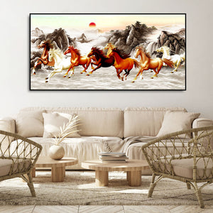 Beautiful Running Horses at Sunset Premium Canvas Wall Painting