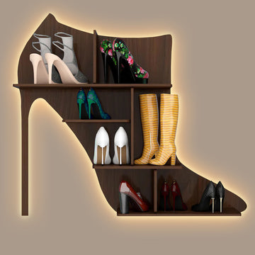 Beautiful Sandal Shape Designer Wooden Wall Shelf /Women's Sandal And Shoe Shelf, Walnut Finish