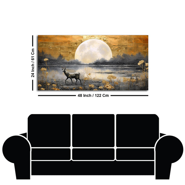 Beautiful Scenery of Deer in Forest Canvas Wall Painting
