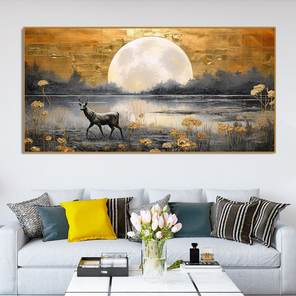 Beautiful Scenery of Deer in Forest Canvas Wall Painting