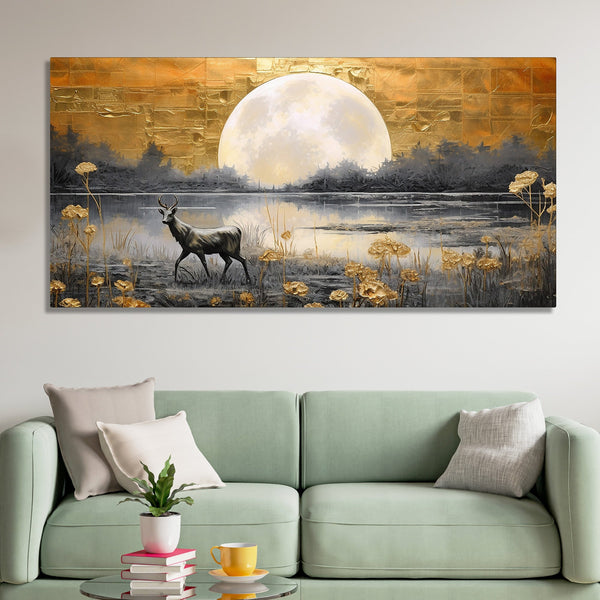 Beautiful Scenery of Deer in Forest Canvas Wall Painting